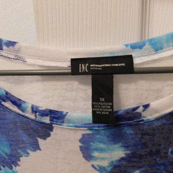 INC White & Blue Floral Sheer Scoop Neck Short Sleeve T-Shirt  - 1X (NWT) - Picture 3 of 5
